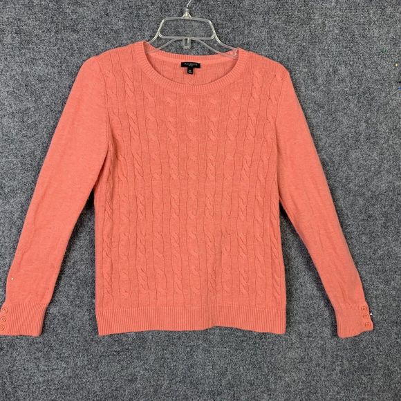 Talbots Petites Cable Knit Sweater Women Sz Mp Lambswool Blend Melon Color - Picture 1 of 10